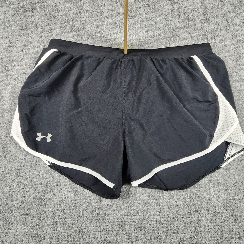 Under Armour Fly By Running Shorts Black White Mesh HeatGear Womens Large LG
